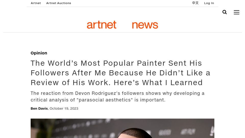 Screenshot of news.artnet.com: World's most popular painter sent his followers after me because of my review