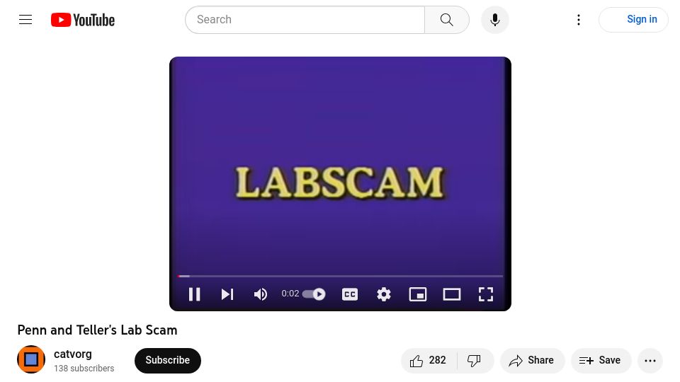 Screenshot of youtube.com: Penn and Teller's Lab Scam [video] (1990)