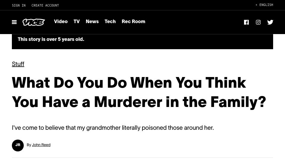 Screenshot of vice.com: A Murderer in the Family (2014)
