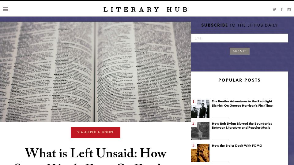 Screenshot of lithub.com: What Is Left Unsaid