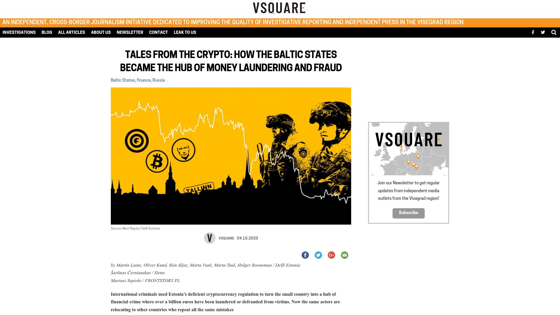 Screenshot of vsquare.org: How the Baltic states became the hub of crypto money laundering and fraud