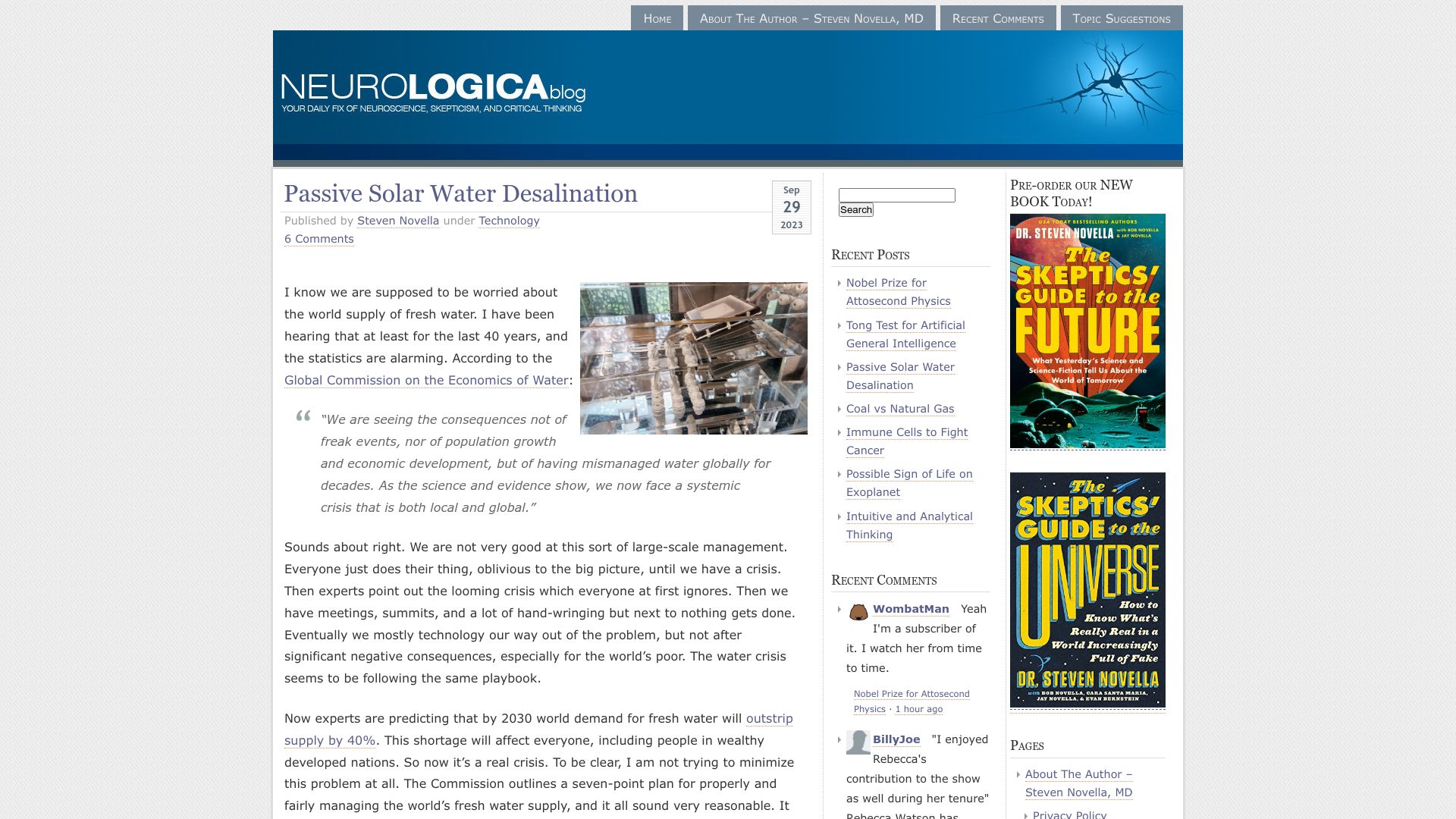 Screenshot of theness.com: Passive Solar Water Desalination