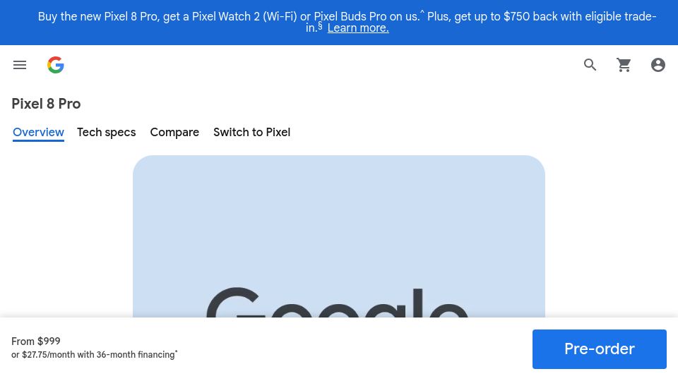 Screenshot of store.google.com: Pixel 8 Pro