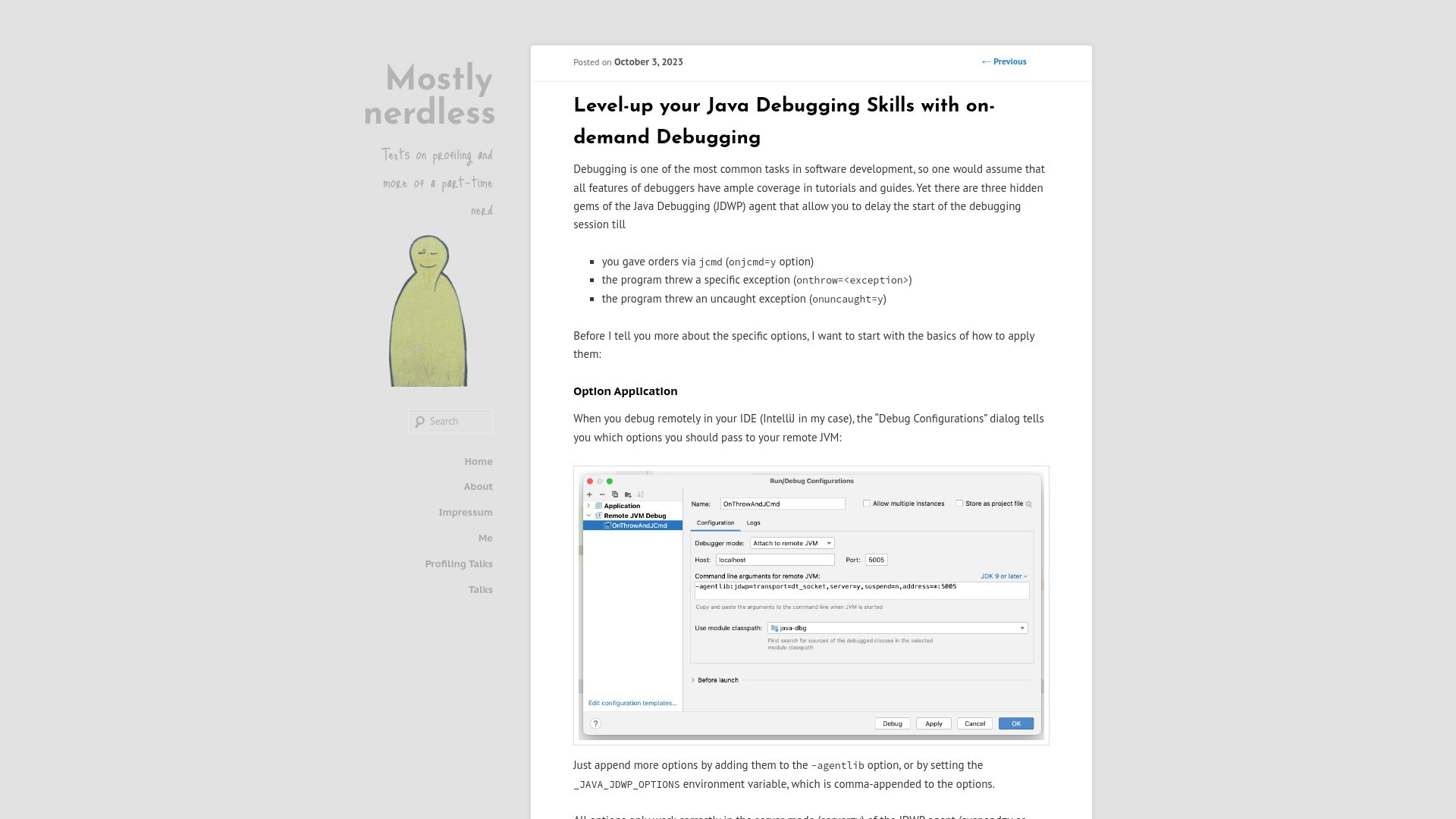 Screenshot of mostlynerdless.de: Level-up your Java Debugging Skills with on-demand Debugging