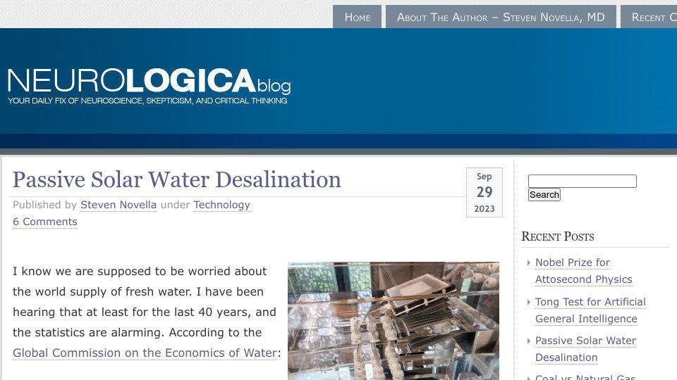 Screenshot of theness.com: Passive Solar Water Desalination