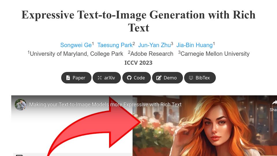 Screenshot of rich-text-to-image.github.io: Expressive text-to-image generation with rich text