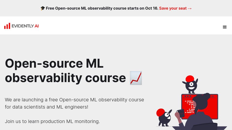 Screenshot of evidentlyai.com: Free Open-source ML observability course