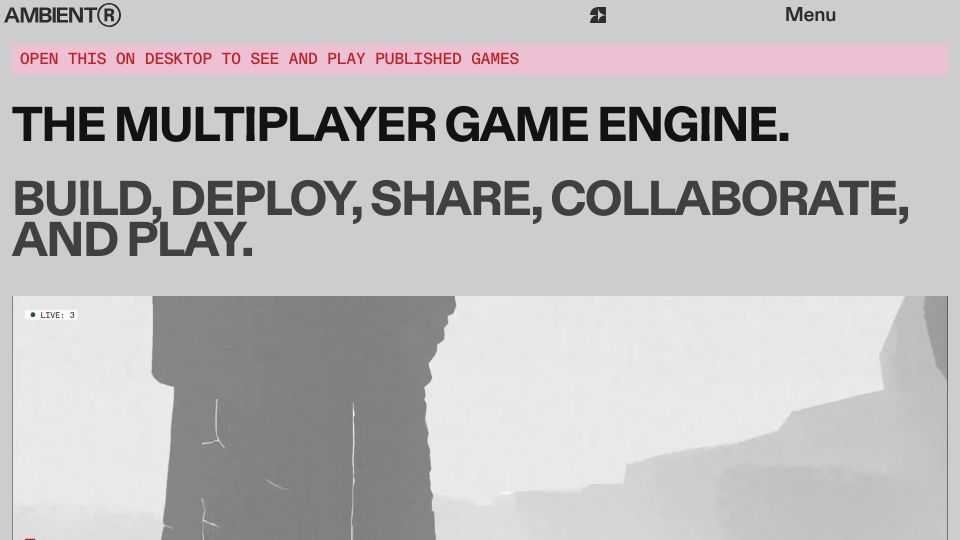 Screenshot of ambient.run: Show HN: Ambient, a multiplayer game engine and platform using WASM/WebGPU/Rust