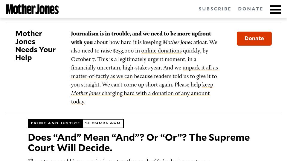 Screenshot of motherjones.com: Pulsifer v. United States, a case that turns on a federal law’s use of “and”