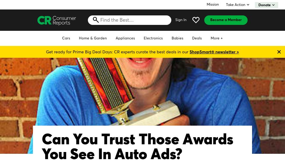 Screenshot of consumerreports.org: Can You Trust Those Awards You See in Auto Ads? (2010)