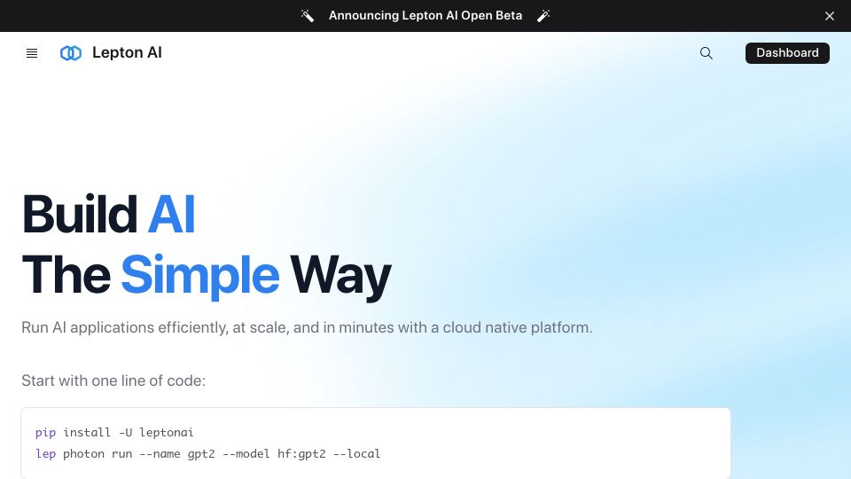 Screenshot of lepton.ai: Show HN: Running LLMs in one line of Python without Docker