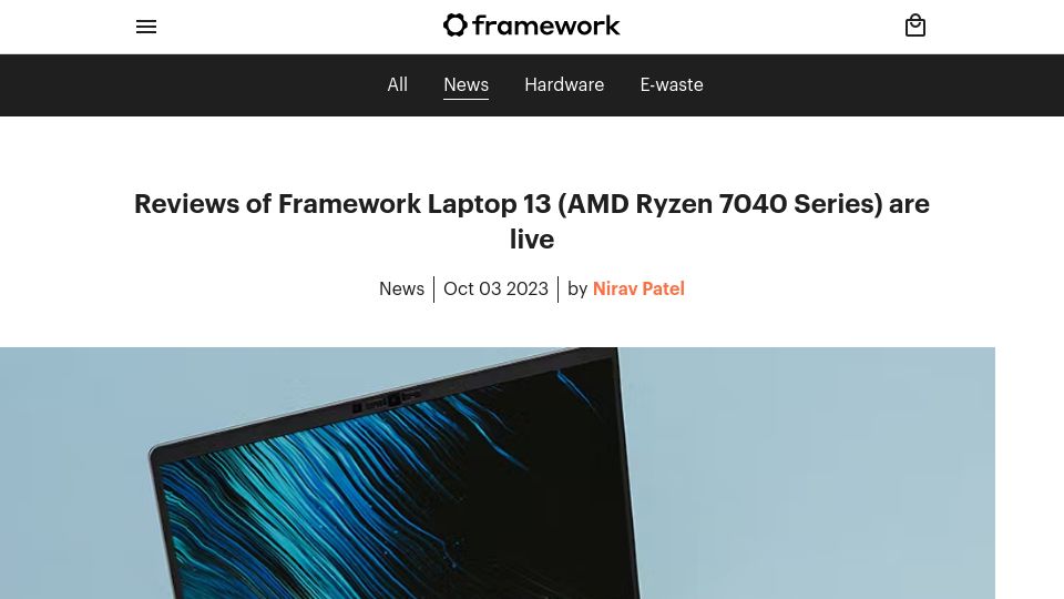 Screenshot of frame.work: Press Reviews of the AMD Ryzen 7040 Framework Laptop 13