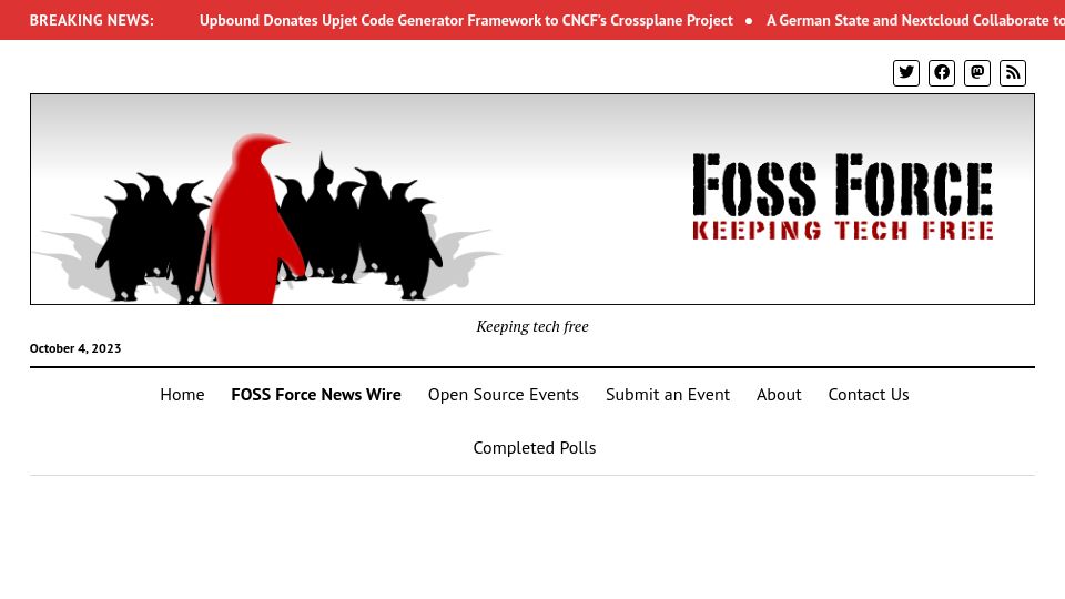 Screenshot of fossforce.com: Richard Stallman Talks Red Hat, AI and Ethical Software Licenses at GNU Birthday