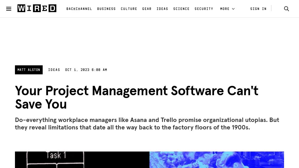 Screenshot of wired.com: Project Management Software Can't Save You