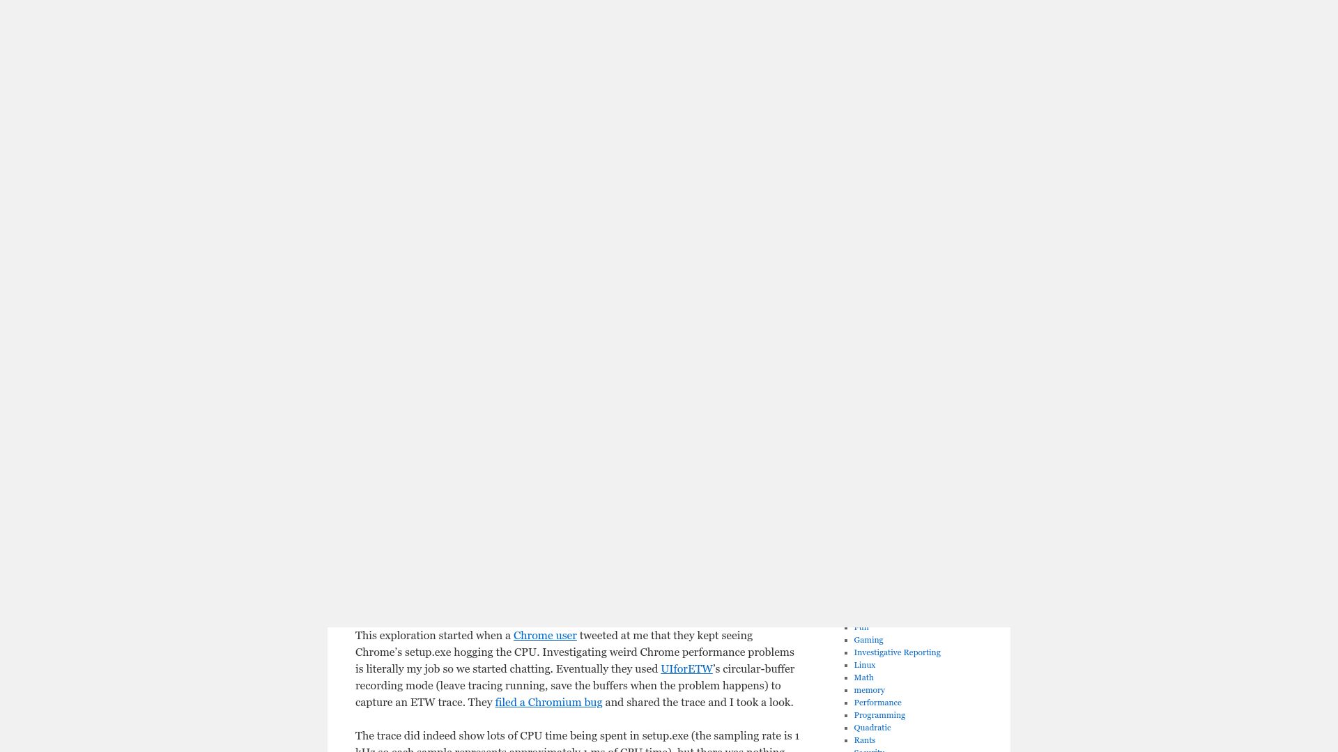 Screenshot of randomascii.wordpress.com: 32 MiB Working Sets on a 64 GiB machine