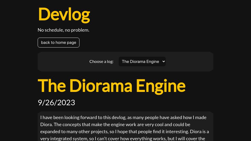 Screenshot of dioragame.com: The Diorama Engine