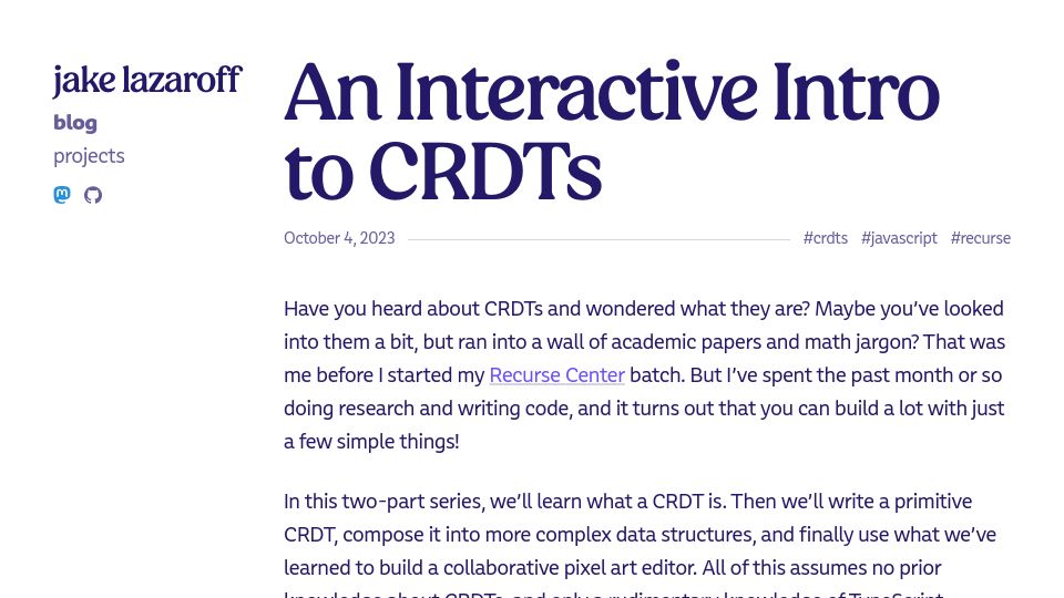 Screenshot of jakelazaroff.com: An interactive intro to CRDTs