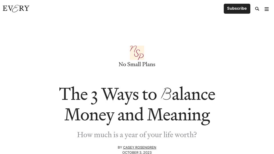 Screenshot of every.to: How to Balance Money and Meaning