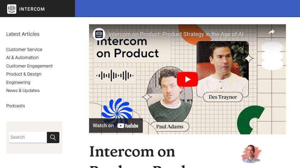 Screenshot of intercom.com: Product Strategy in the Age of AI