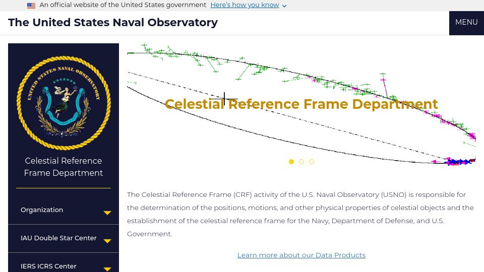 Screenshot of crf.usno.navy.mil: Celestial Reference Frame Department