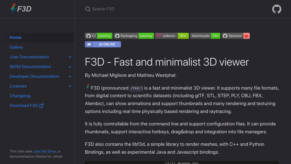 Screenshot of f3d.app: F3D is an open source 3D viewer, fast and minimalist