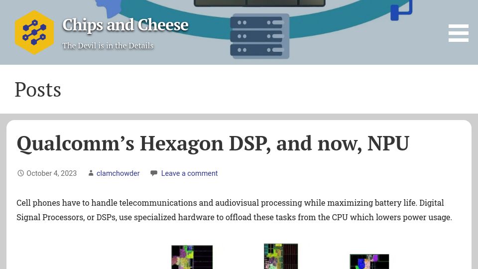 Screenshot of chipsandcheese.com: Qualcomm’s Hexagon DSP, and Now, NPU
