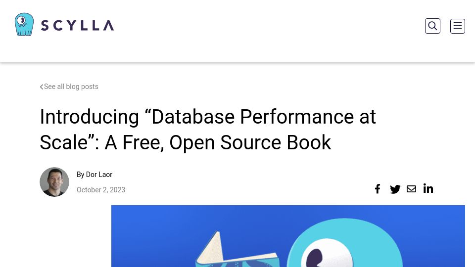 Screenshot of scylladb.com: Database Performance at Scale – A free book