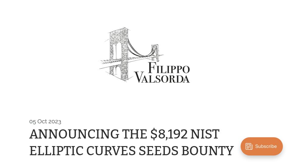 Screenshot of words.filippo.io: NIST Elliptic Curves Seeds Bounty