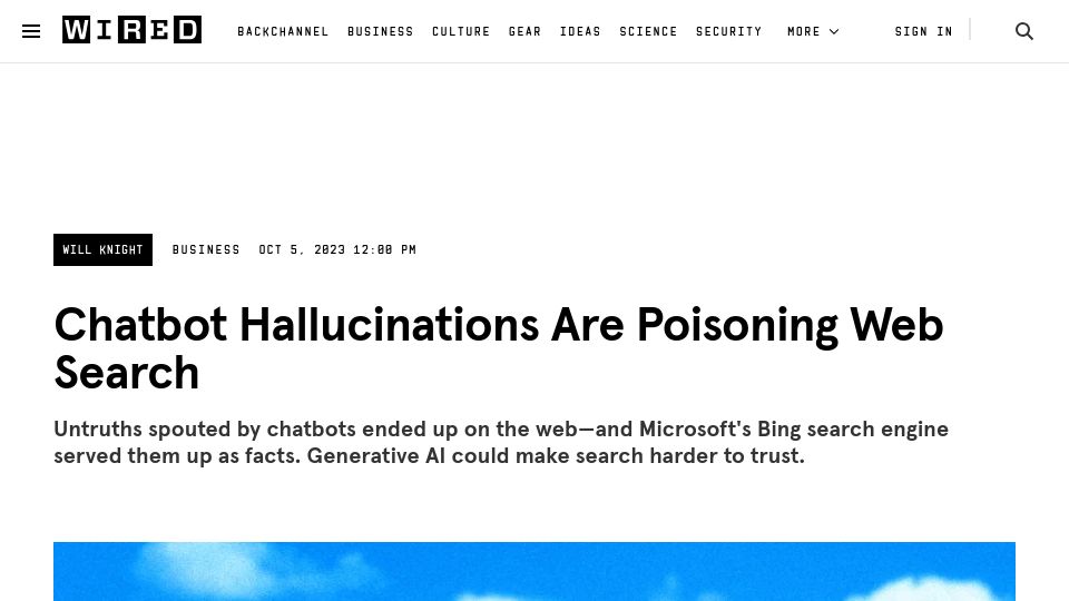 Screenshot of wired.com: Generative AI could make search harder to trust