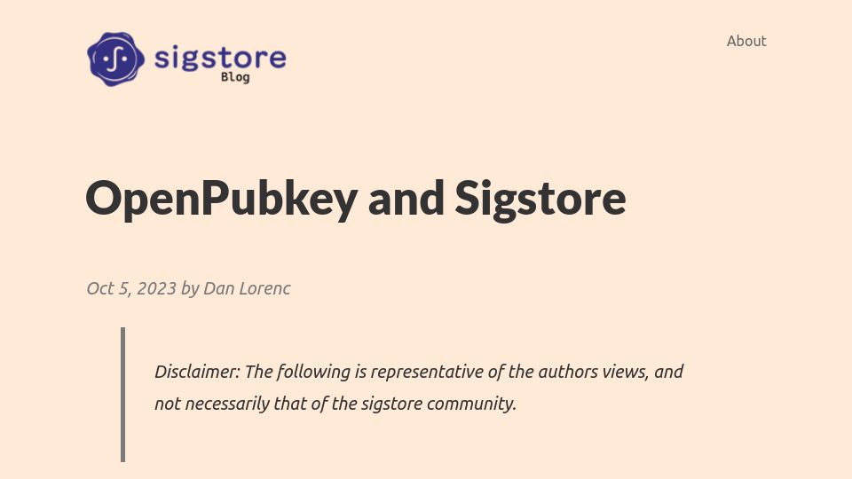 Screenshot of blog.sigstore.dev: OpenPubKey and Sigstore