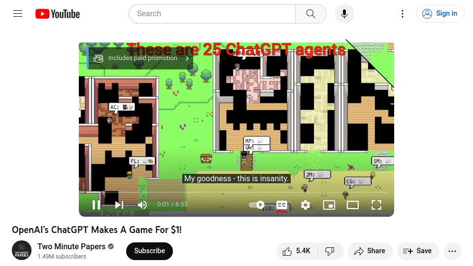 Screenshot of youtube.com: OpenAI’s ChatGPT Is the Whole Game Studio [video]