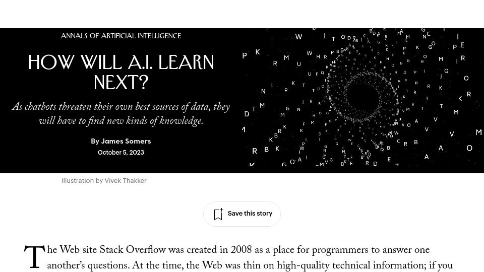 Screenshot of newyorker.com: How will AI learn next?