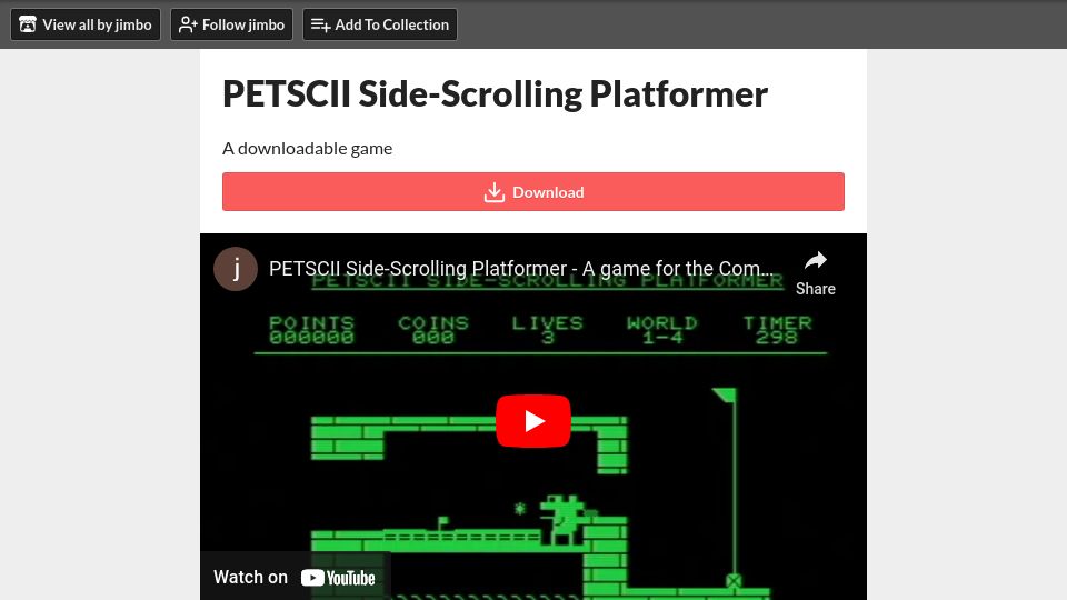 Screenshot of jimbo.itch.io: Petscii Side-Scrolling Platformer by Jimbo