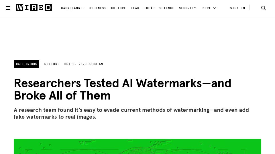 Screenshot of wired.com: Researchers tested AI watermarks and broke all of them