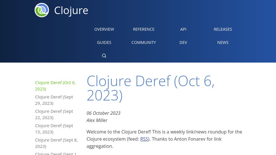 Screenshot of clojure.org: Java 21 VirtualThreads vs. Clojure Lazy Seqs