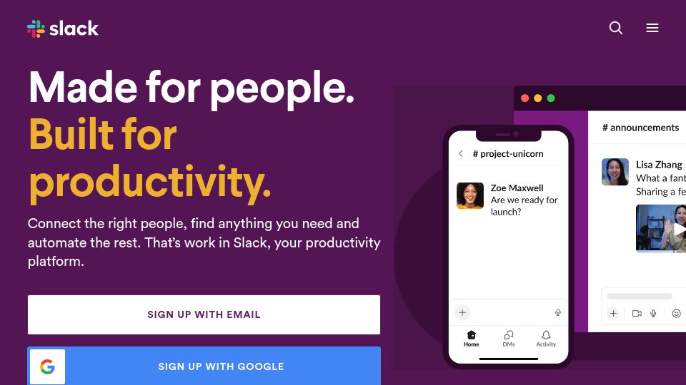 Screenshot of slack.com: Slack Is Down