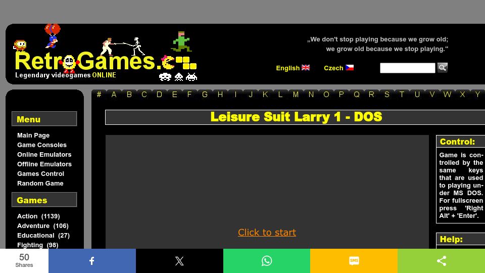 Screenshot of retrogames.cz: Play Leisure Suit Larry free in DOS running in browser