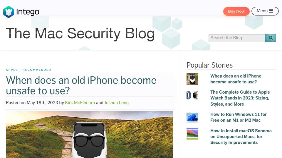 Screenshot of intego.com: When does an old iPhone become unsafe to use?