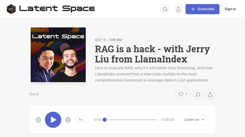 Screenshot of latent.space: RAG is a hack
