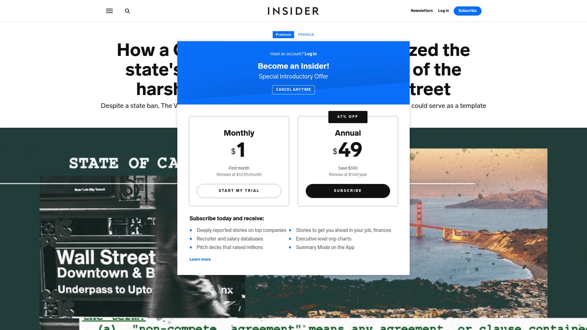 Screenshot of businessinsider.com: A California hedge fund bulldozed state labor laws, imposed harshest noncompetes