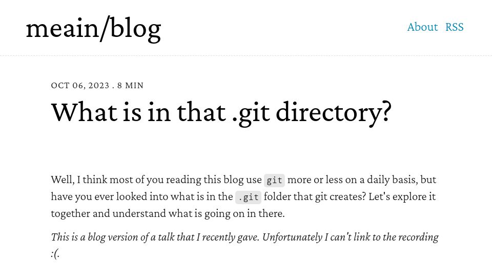 Screenshot of blog.meain.io: What is in that .git directory?