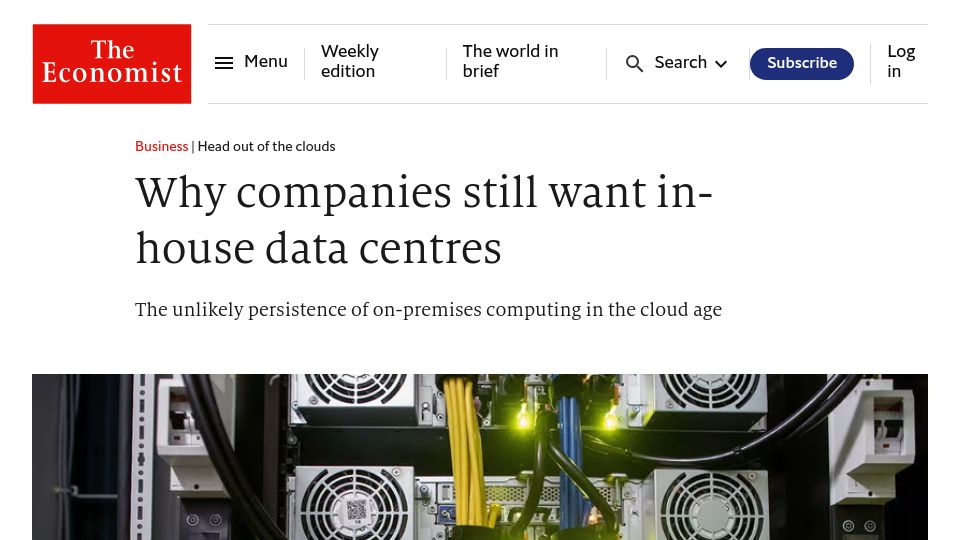 Screenshot of economist.com: Why companies still want in-house data centres