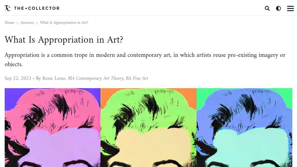 Screenshot of thecollector.com: What Is Appropriation in Art?