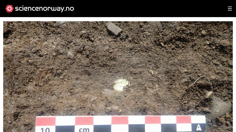 Screenshot of sciencenorway.no: 1400 year old gold foil figures found in Norwegian pagan temple