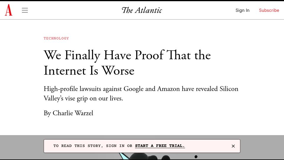 Screenshot of theatlantic.com: We Finally Have Proof That the Internet Is Worse