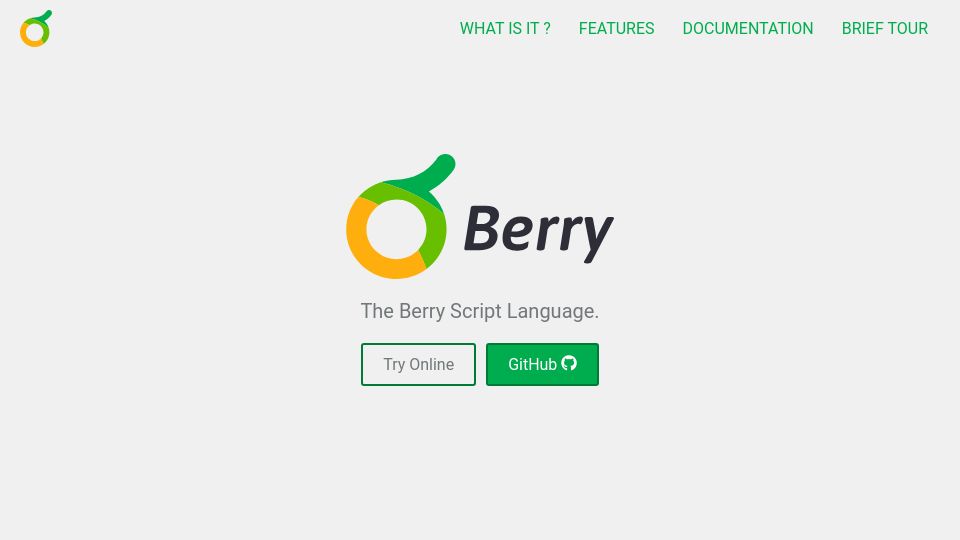 Screenshot of berry-lang.github.io: Berry is a ultra-lightweight dynamically typed embedded scripting language