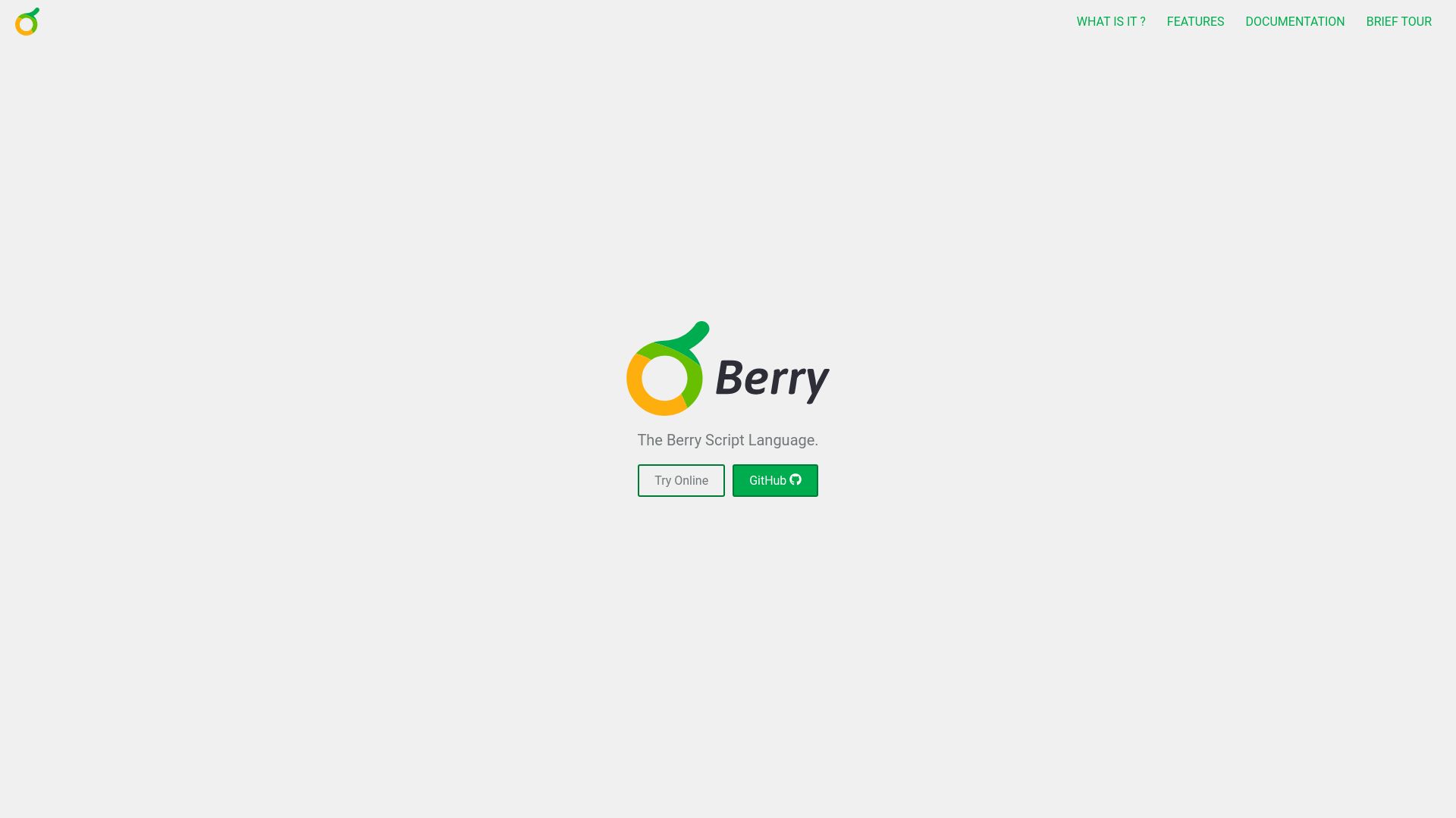 Screenshot of berry-lang.github.io: Berry is a ultra-lightweight dynamically typed embedded scripting language