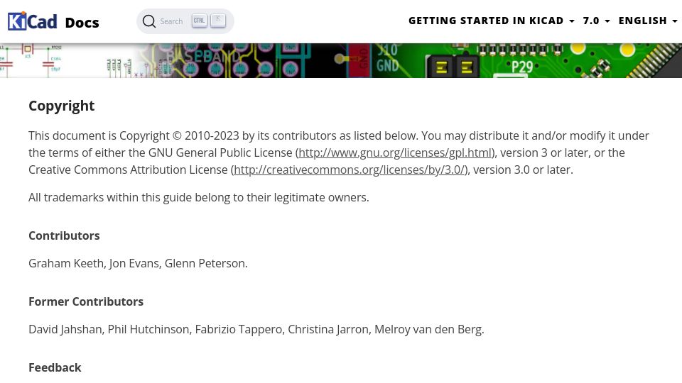 Screenshot of docs.kicad.org: Getting Started in KiCad 7.0
