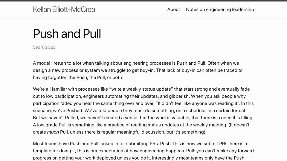 Screenshot of kellanem.com: Push and Pull