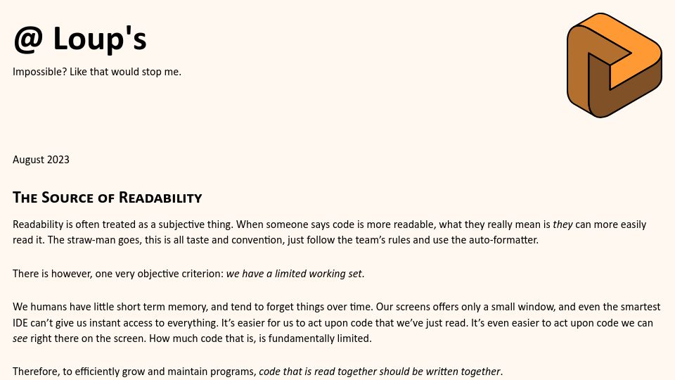 Screenshot of loup-vaillant.fr: The Source of Readability